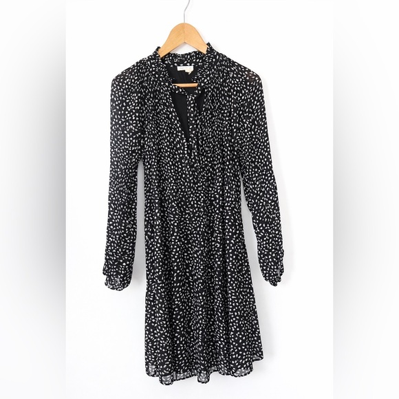 Anthropologie Meadow Rue Black White Boho  Mini Dress Long Sleeve Flowy Small - Picture 2 of 7